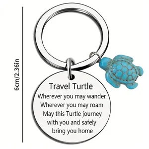 Stainless Steel Turtle Keychain Motivational Engraved Quote Travel Turtle Charm Keyring For Friends Birthday Graduation Gift