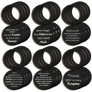 Set of 6 black matte motivational keychains with white inspirational quotes