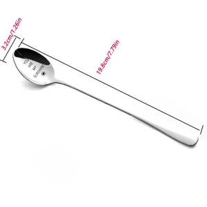 Macro detail of engraved stainless steel spoon showing dimensions 19.8cm length and 3.2cm width