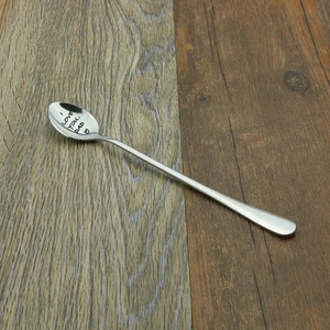 Polished stainless steel long handle spoon engraved with I LOVE YOU DAD gift for fathers