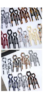U-shaped hair pins set in tortoise shell and marble patterns with anti-slip design