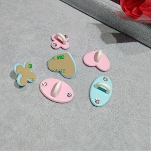 Adhesive macaron color heart and clover phone case hooks with rhinestone details and 3M tape