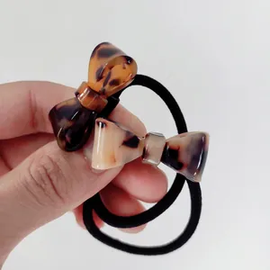 Set of leopard print bow hair ties with high elasticity rubber bands for women