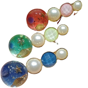 Lot de trois barrettes cheveux étoiles célestes avec cadre métal et perles résine