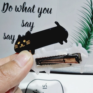 Cute acetate cat hair clips set in black and ivory white for women and girls