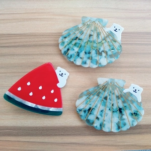 Schicke Acetat-Haarspangen mit Bärenanhängern, Muschel- und Wassermelonenmustern
