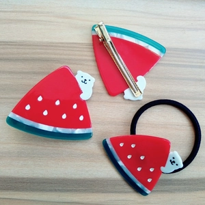 Süßes Bär Wassermelone Acetat Haarklammer Set und elastisches Haargummi aus Holz
