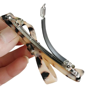 Classic leopard print bow hair clip with silver metal spring barrette for women