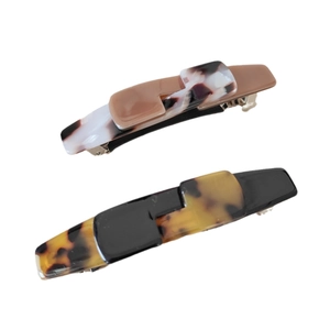 Minimalist acetate leopard print spring hair clips with vintage patchwork design