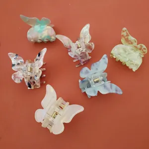 Lot de 6 pinces à cheveux papillon en acétate marbré coloré avec ressort métallique