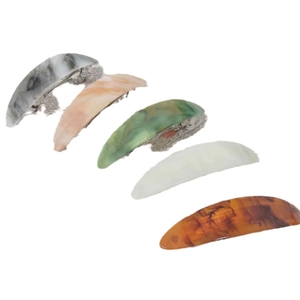 Set of 5 French marble pattern acetate hair clips with metal spring fasteners