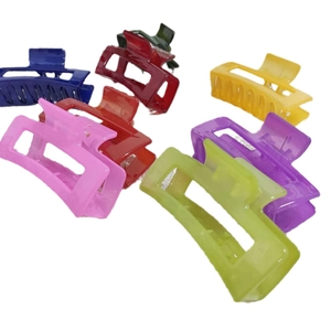 Set of colorful square jelly hair claws in pink, red, yellow, purple, and green colors