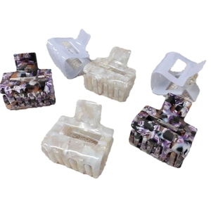 French elegant hollow square hair claws set in marble pattern and pearly cream colors