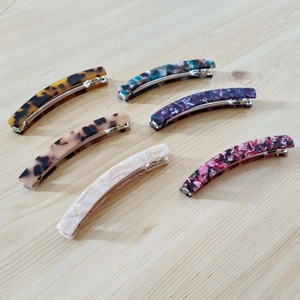 Set mit 6 Bananen-Haarspangen aus Acetat im französischen Stil mit Marmor- und Schildpatt-Muster