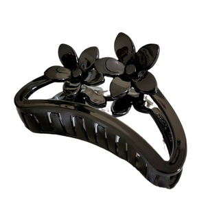 Grande pince à cheveux en résine noire avec fleurs 3D élégantes pour cheveux épais