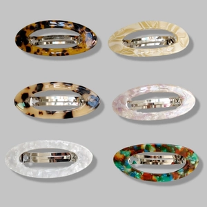 Barrettes à cheveux ovales en acétate avec six motifs marbrés et écaillés assortis