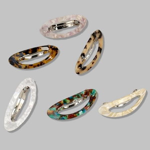 Lot de 6 barrettes ovales chic en acétate avec motifs écaille de tortue et marbre