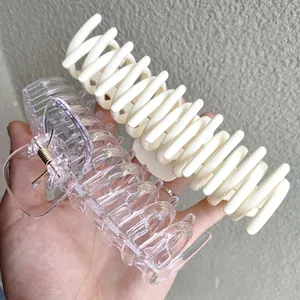 Extra large 14cm shark hair claw clips in transparent and matte cream white colors