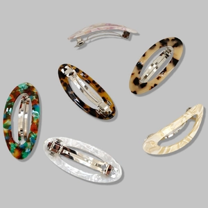 Lot de 6 barrettes à cheveux en acétate ovales au motif écaille de tortue et marbré chic