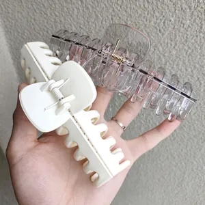 Extra large 14cm shark hair claw clip in creamy white and transparent grey for women