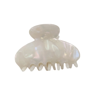 Elegant iridescent pearl white hair claw clip with smooth curved resin design