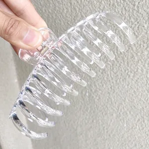 Transparent 14cm large claw clip for thick hair with durable golden metal spring