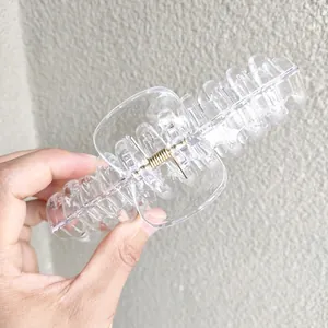 Extra large 14cm clear acrylic hair claw clip with golden metal spring for thick hair