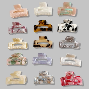Pince à Cheveux en Acétate Vintage Français pour Femmes Petit Carré Motif Marbre Écaille de Tortue Accessoire de Coiffure