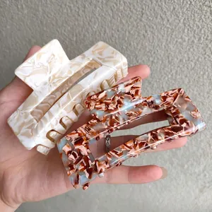 10cm large leopard square hair claw clip set with marble texture and hollow geometric design