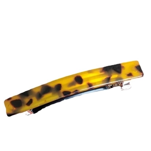 Minimalist 7cm tortoise shell pattern resin spring hair clip with silver metal fastener