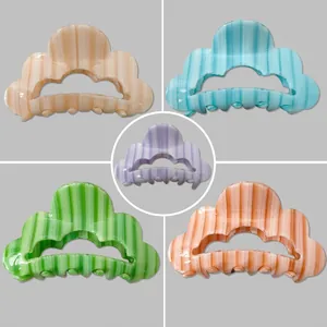Pince à Cheveux en Acétate Rayée Forme de Nuage Grande Barrette Creuse pour Femmes Accessoires de Coiffure à la Mode