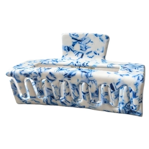 Blue and white porcelain style 10cm square hair claw clip with marble texture for thick hair