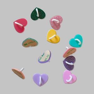 Colorful heart-shaped adhesive phone hooks with 3M backing and white plastic rings