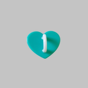 Detail of teal heart shaped phone hook with white ring handle and 3M adhesive backing