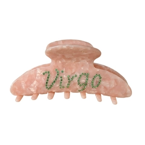 Pink marble pattern Virgo claw clip with green rhinestone lettering for women