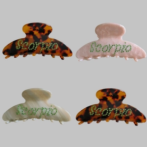 Scorpio Zodiac Acetate Hair Claw Clip With Green Rhinestone Letter Marble Tortoise Pattern Hair Clip For Women Daily Styling