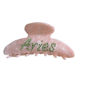 Pink marble texture hair claw clip with Aries green rhinestone letter decoration