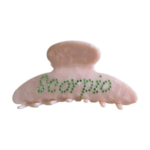 Pink marble texture hair claw clip with Scorpio rhinestone letters for women