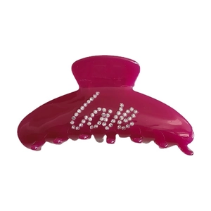 Rose red translucent hair claw clip with crystal love lettering and minimalist design