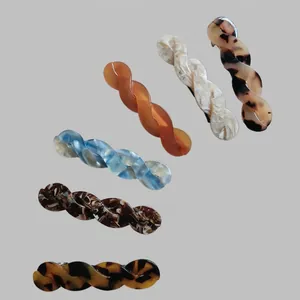 Pince à Cheveux Torsadée en Acétate Minimaliste Français pour Femmes Motif Marmo Écaille de Tortue Accessoires Cheveux