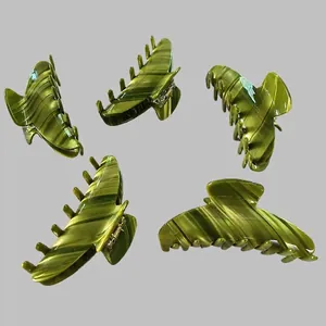 Set of 5 French vintage green marble texture acetate hair claws for elegant hair styling
