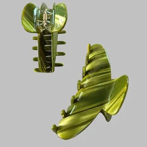 French vintage green marble acetate butterfly hair claw clip for elegant updo hairstyles