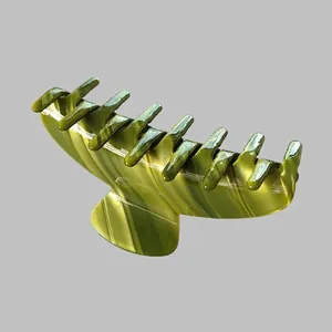 French vintage green acetate hair claw clip with elegant marble pattern for women