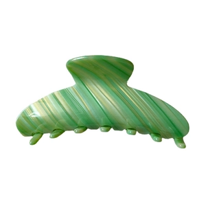 Grande pince à cheveux en acétate vert clair avec motif marbré et rayures dorées