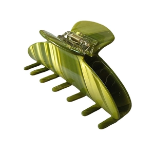 French vintage green acetate hair claw clip with marble pattern and gold spring