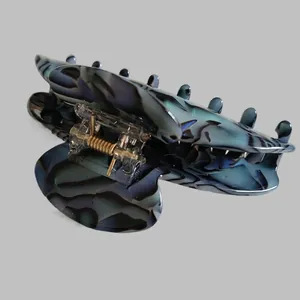 Large acetate hair claw clip with elegant dark blue and black marbled pattern for women