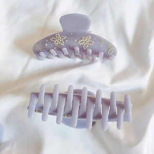 French style lavender acetate flower hair claw clips with rhinestones for elegant styling