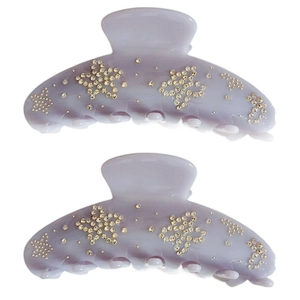 French Taro Purple Acetate Hair Claw Clip Rhinestone Flower Star Pattern Elegant Shark Clip For Women Styling Accessory