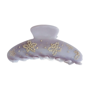 Elegant large lavender purple acetate flower hair claw clip with sparkling rhinestones