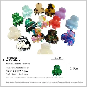 French style acetate mini claw clips in various patterns and colors with measurements
